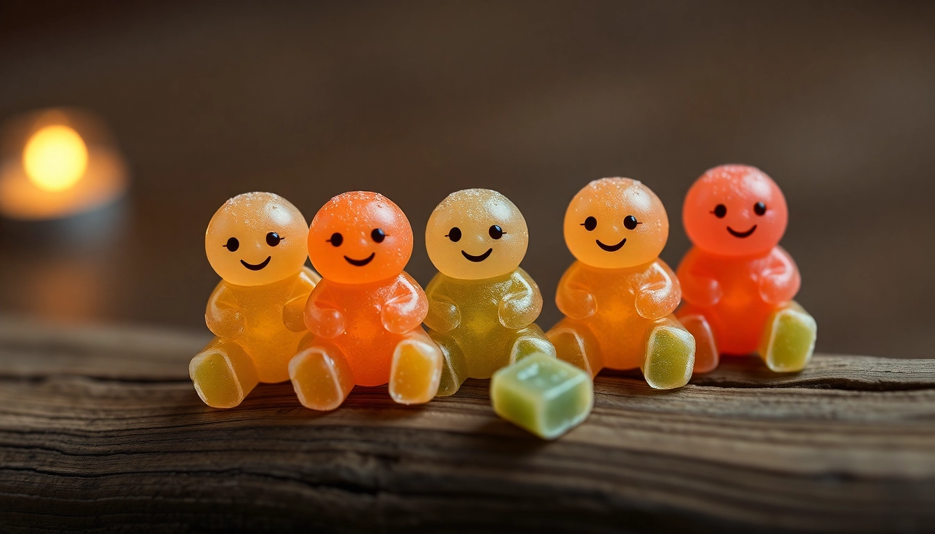 Handvoll THC gummy Bärchen in verschiedenen Farben, ideal für Genuss oder Entspannung.