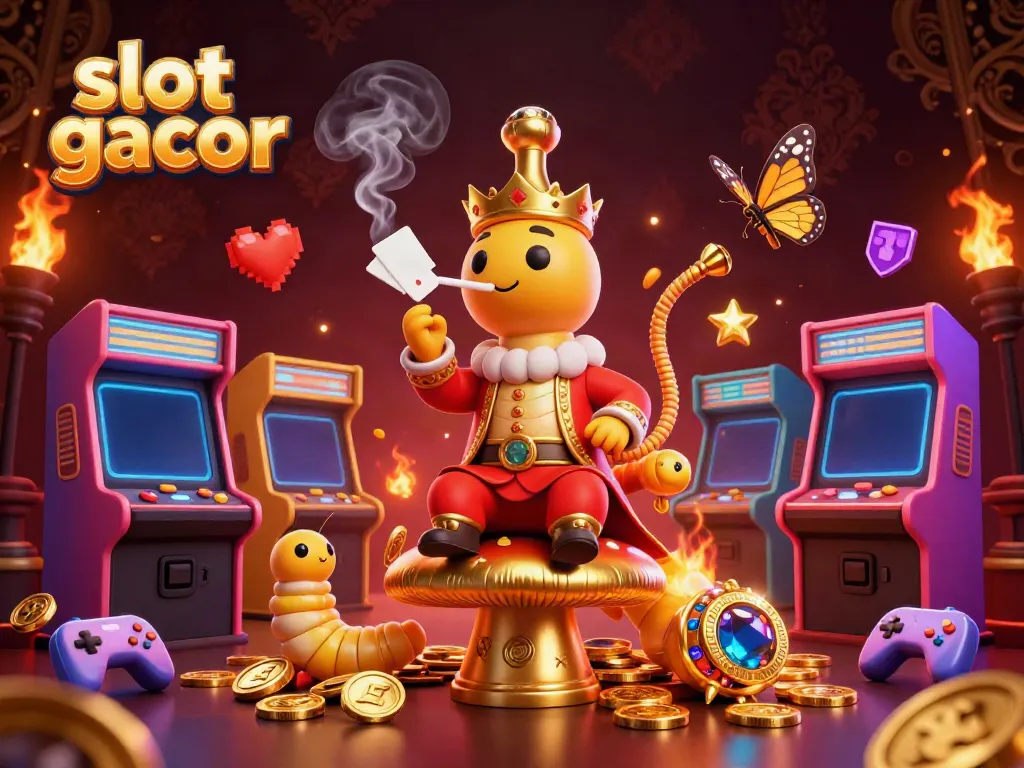 Experience exciting slot gacor games with a vibrant 3D casino illustration showcasing dynamic game elements.