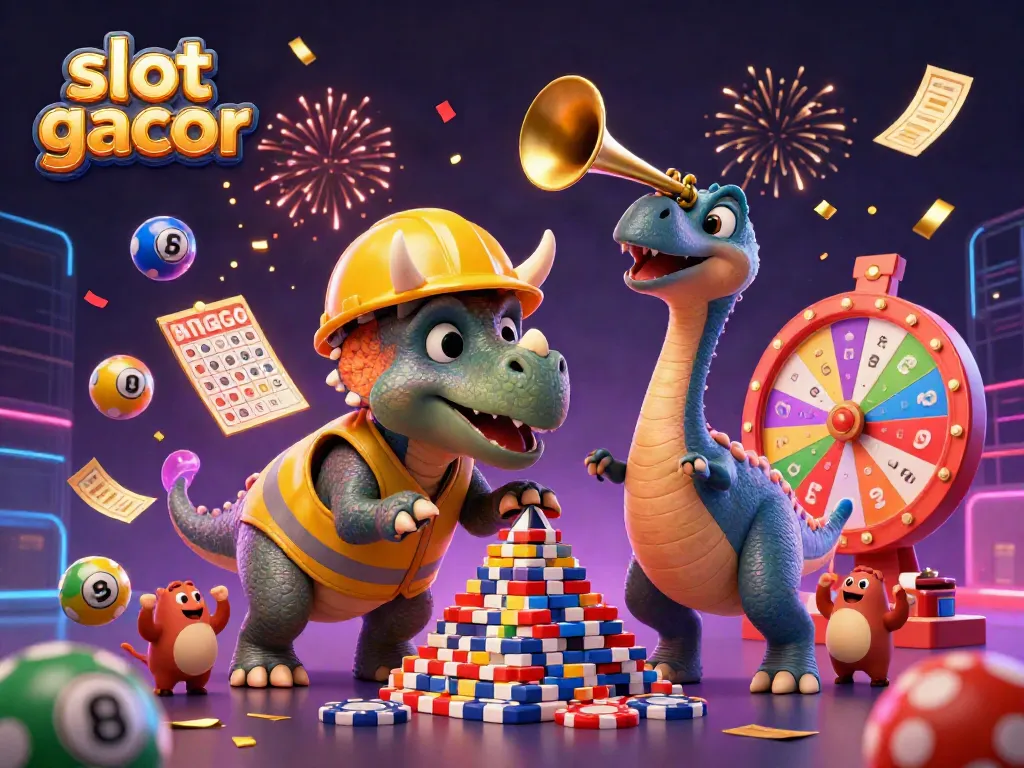Experience winning excitement with slot gacor in this vibrant 3D casino celebration scene.