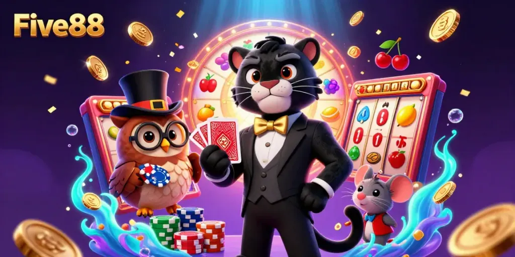 Experience winning thrills at Five88 with vibrant slot machines and charming characters!