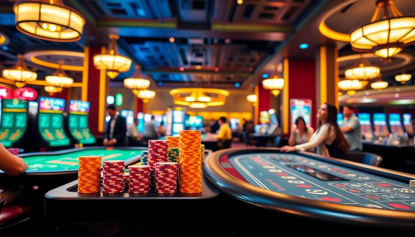 Experience the excitement of Casino Bonus opportunities with vibrant gaming tables and colorful chips.