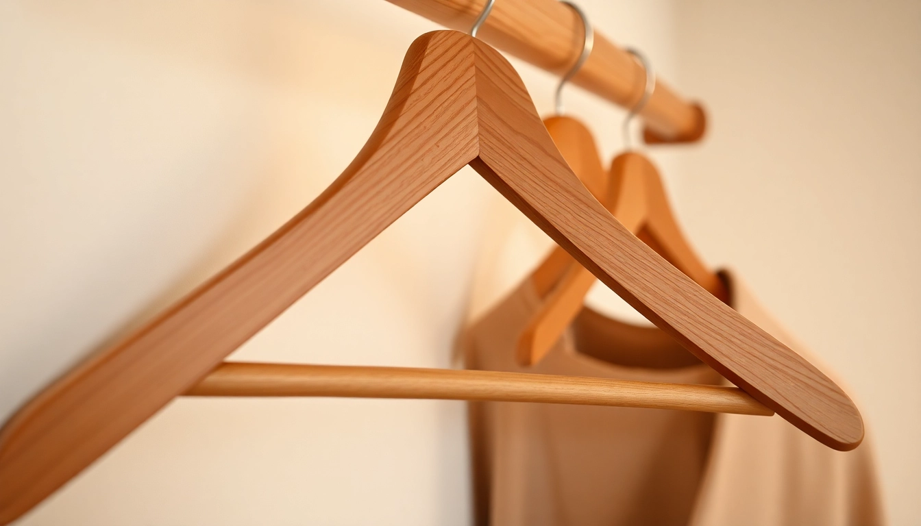 Hingucker Holz Kleiderbügel, natürliches Material, ideal für elegante Garderobenlösung.