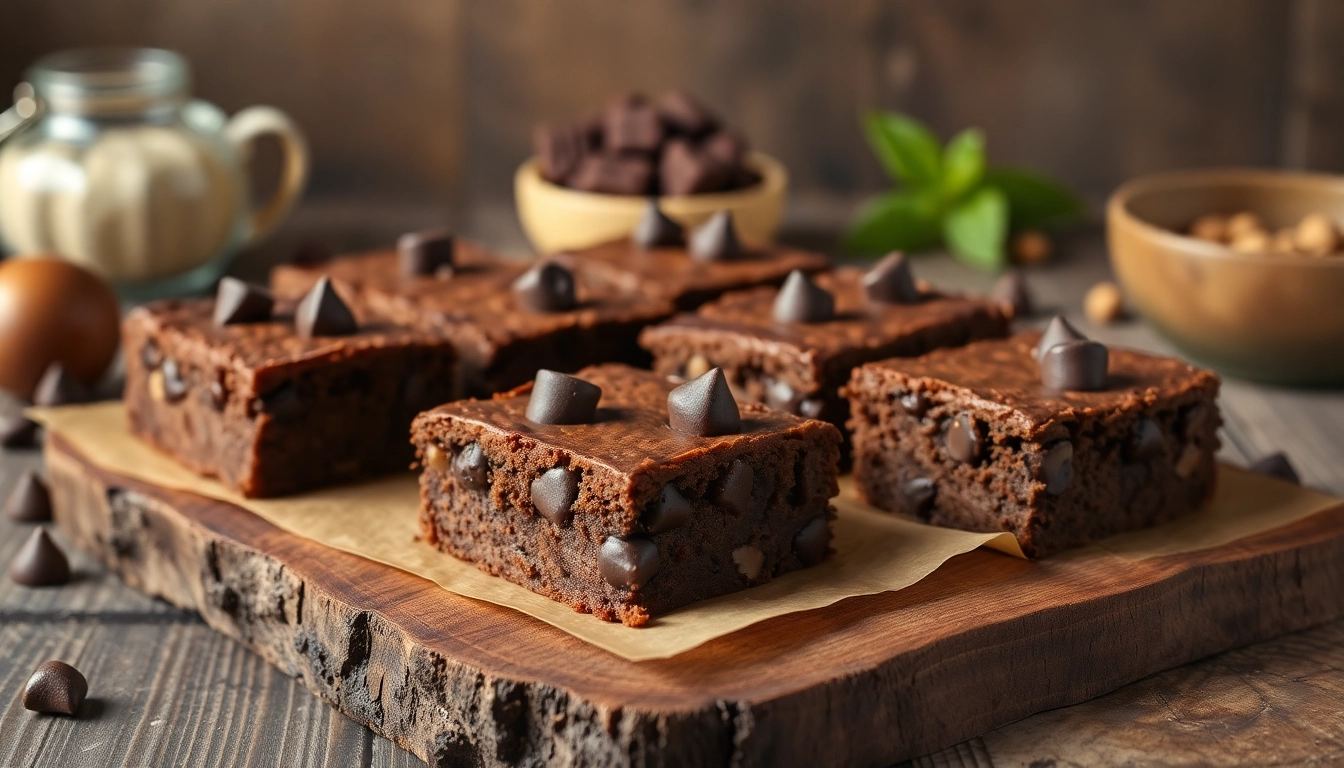 Genießen Sie köstliche Bud brownies, schokoladig und frisch zubereitet, perfekt arrangiert auf einem Holzbrett.