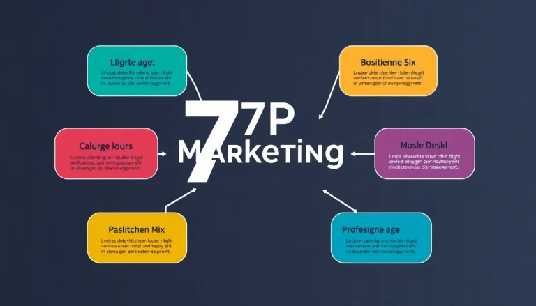 Veranschauliche Darstellung des 7P Marketing-Mix mit seinen sieben Elementen für effektives Marketing.