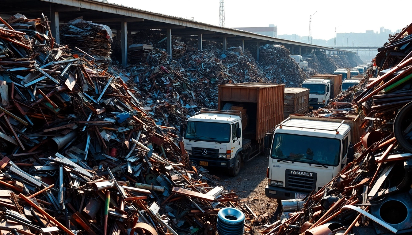 Experience fast Schrottabholung Remscheid as workers efficiently process and value various metals in a vibrant scrap yard.